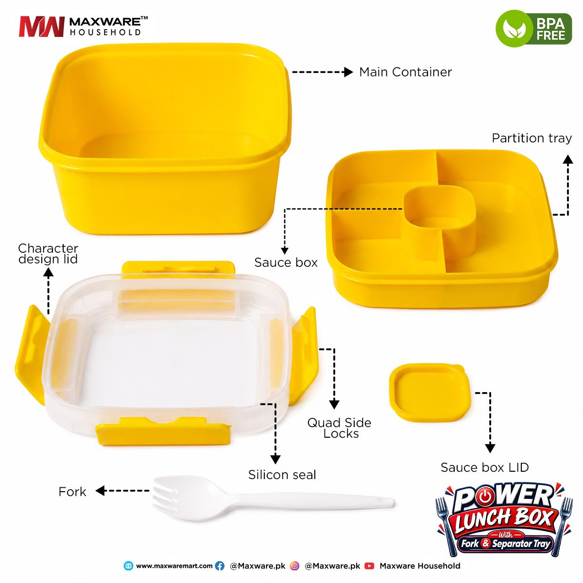 Power Lunch Box with Fork & Separator Tray