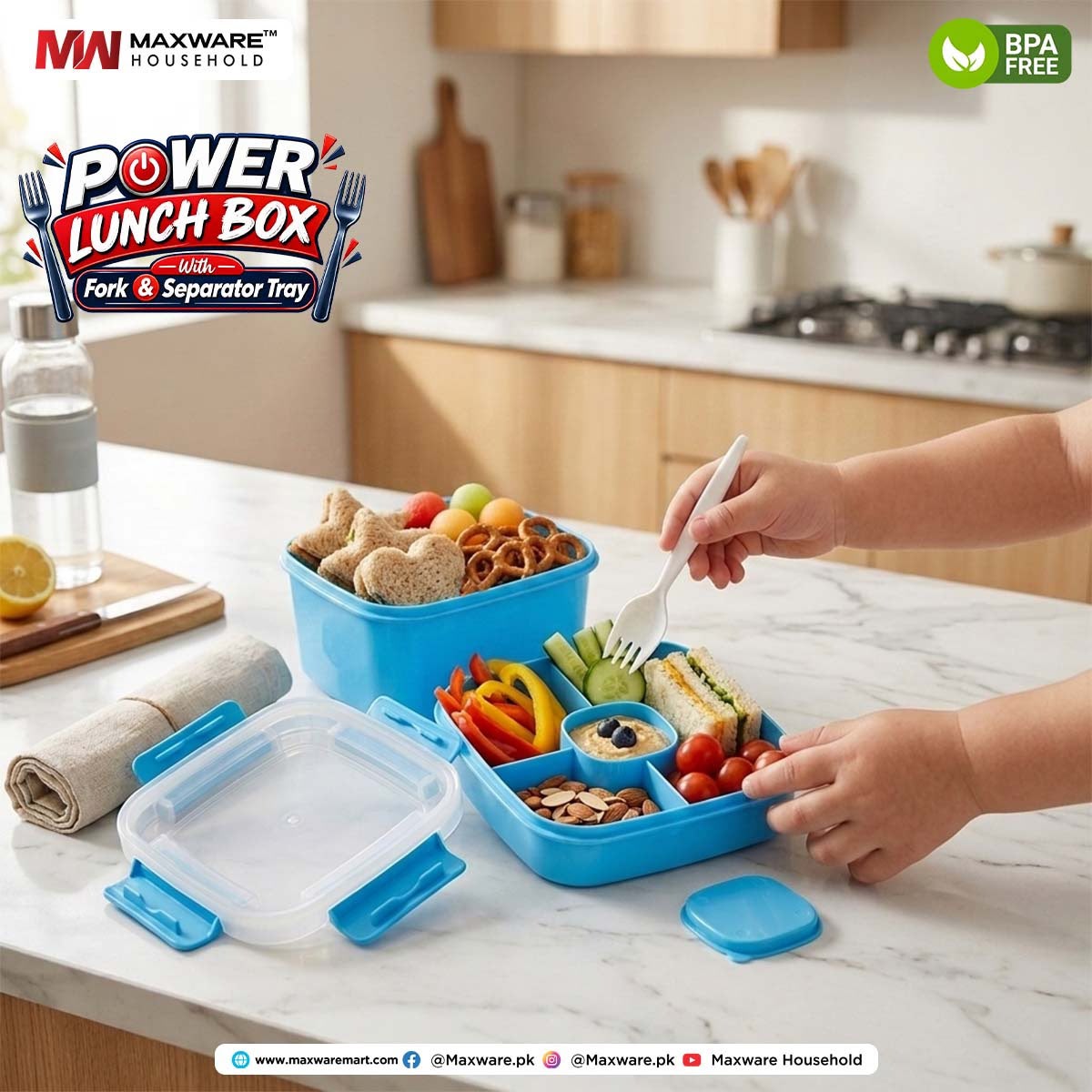 Power Lunch Box with Fork & Separator Tray
