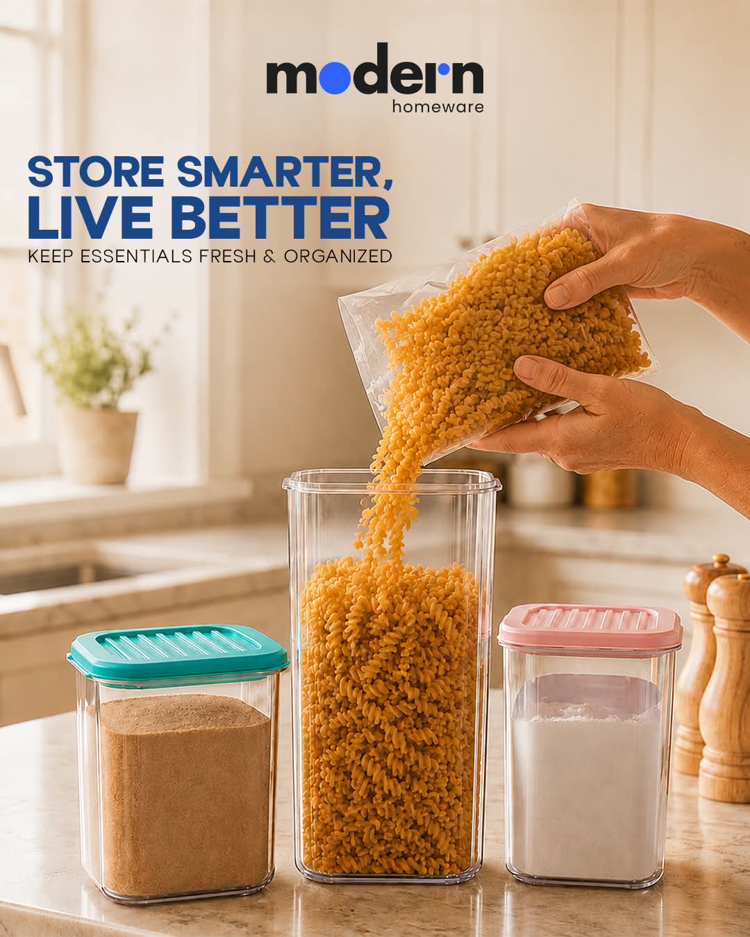 Modern Homeware Seal Lock Airtight Storage Jars – 3 Pcs Set (750ml, 1100ml, 1500ml)