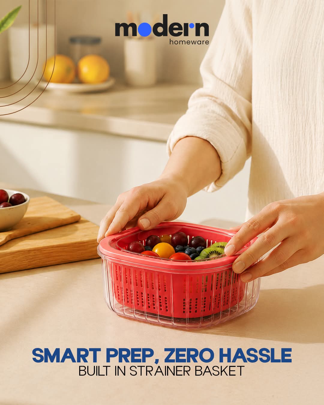 Fresh O 2-in-1 Colander & Strainer Bowl with Transparent Lid | Fruit & Vegetable Washer