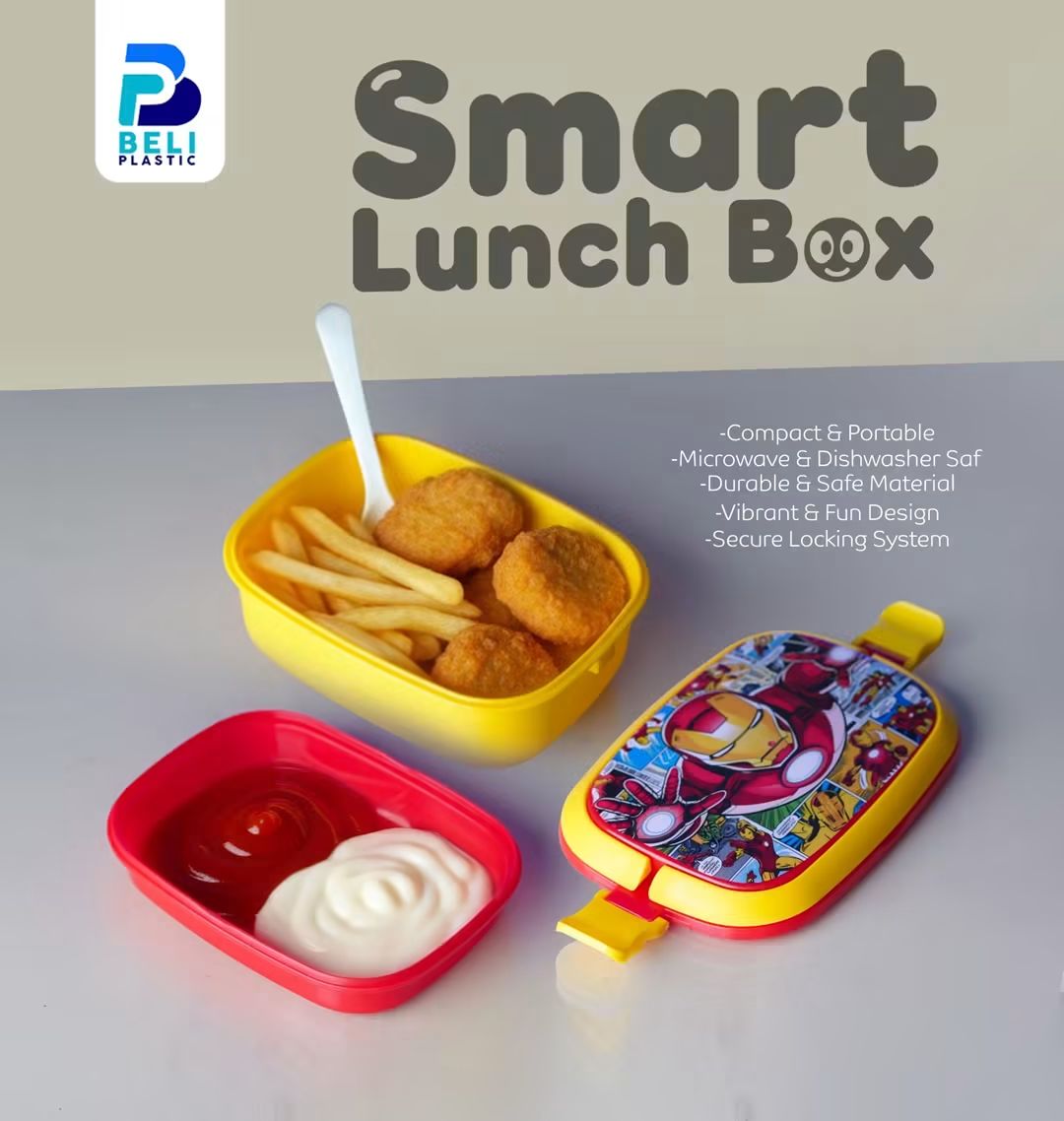 Smart Kids Lunch Box | 2-Compartment Plastic Lunch Box with Spoon | BPA-Free Food Storage Container