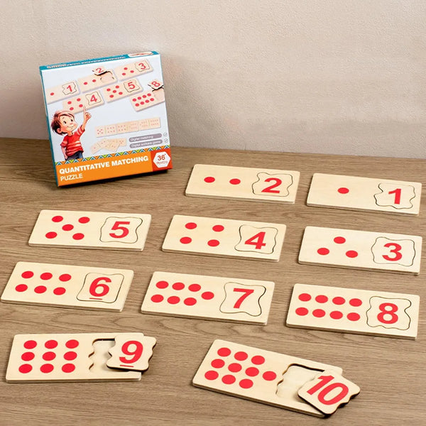 10 Pieces Wooden Counting Blocks Wood Puzzles Matching Game for Toddlers