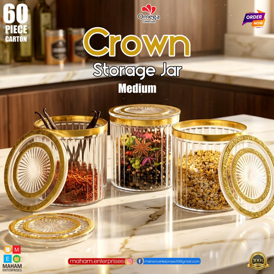 Crown 500ml Storage Jar with Golden Lid | Airtight Unbreakable Kitchen Container