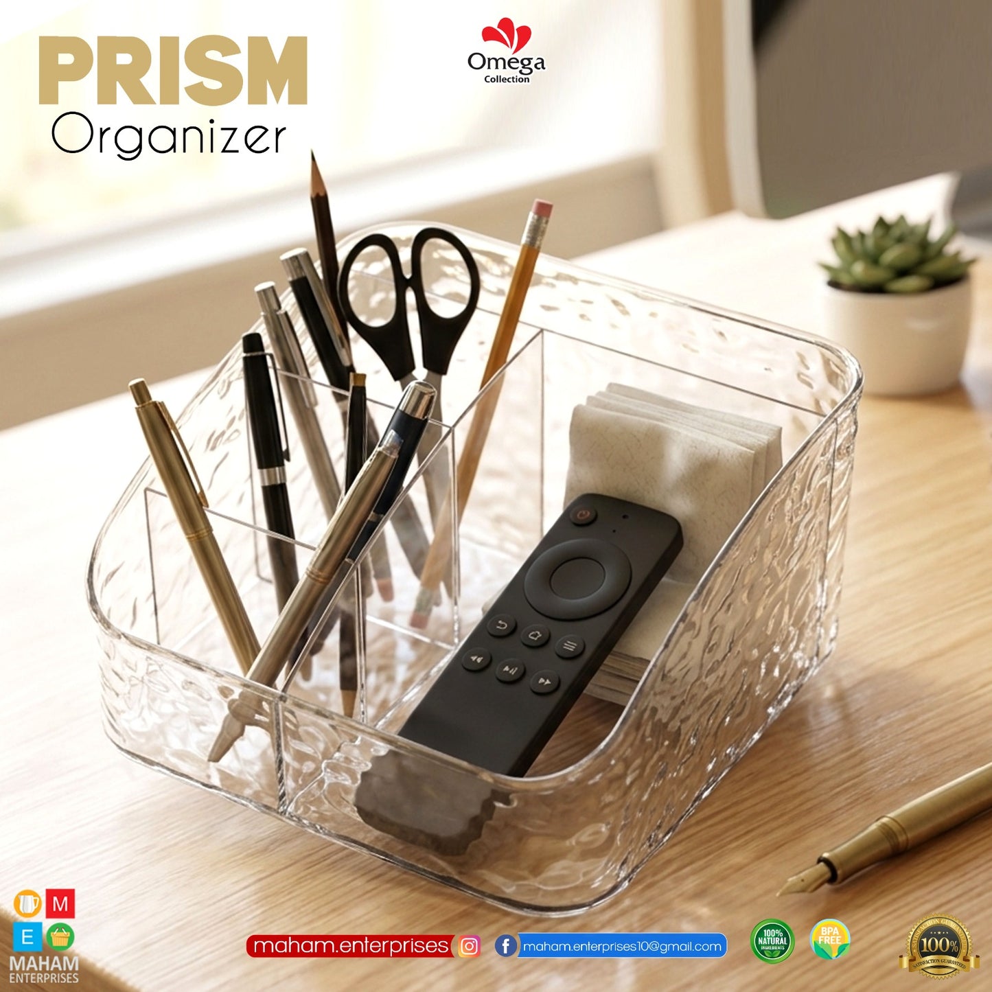 Prism Organizer Clear Multi-Compartment Storage Box – Transparent Makeup, Skincare & Bathroom Vanity Organizer