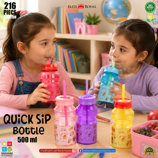 Elite Royal Quick Sip Bottle 500ml | BPA Free Leak-Proof Kids Water Bottle with Straw