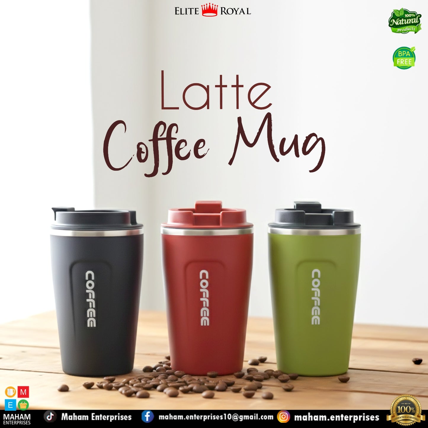 Elite Royal Insulated Coffee Mug with Flip Lid | BPA-Free Travel Cup for Hot & Cold Drinks