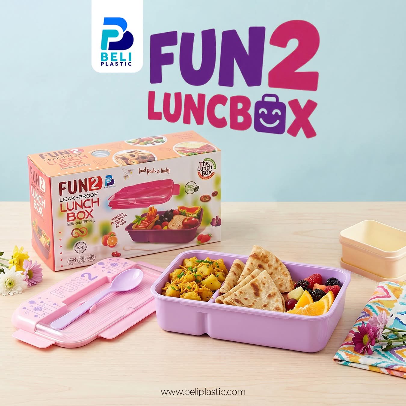 Fun 2 Lunch Box – Leakproof BPA Free 2 Compartment Lunch Box with Spoon for Kids, School, Office & Travel
