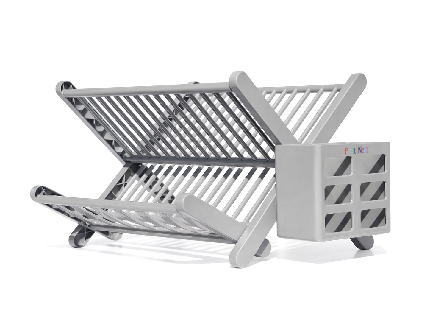 Foldable Plate Drying Rack with Cutlery Holder | 2-Tier Kitchen Dish Drainer