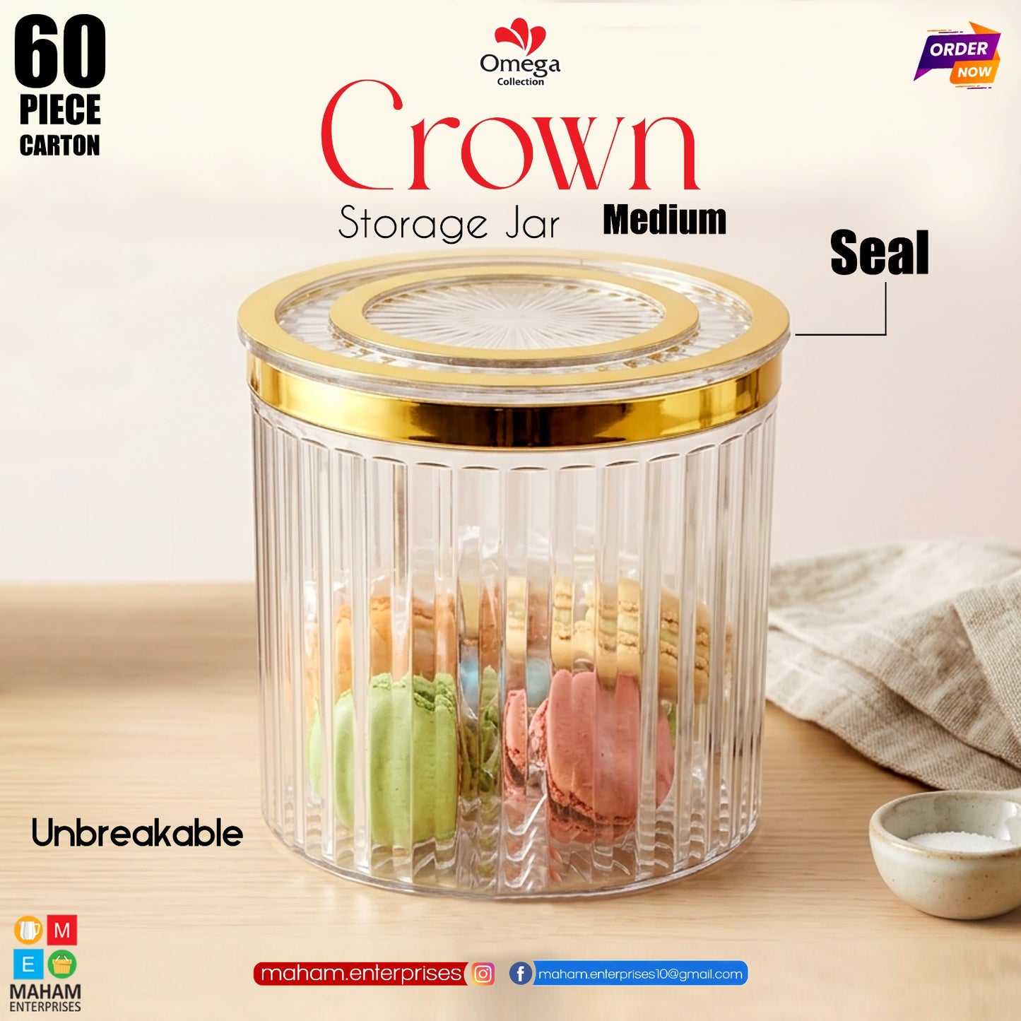 Crown 500ml Storage Jar with Golden Lid | Airtight Unbreakable Kitchen Container