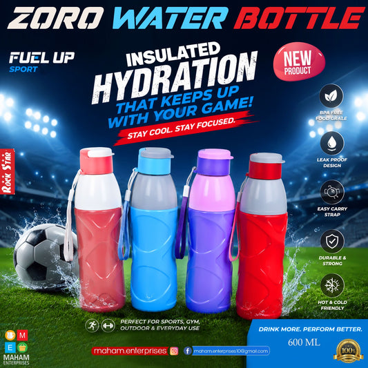 Zoro 600ml Insulated Water Bottle | Leak-Proof BPA-Free Sports Bottle with Carry Strap