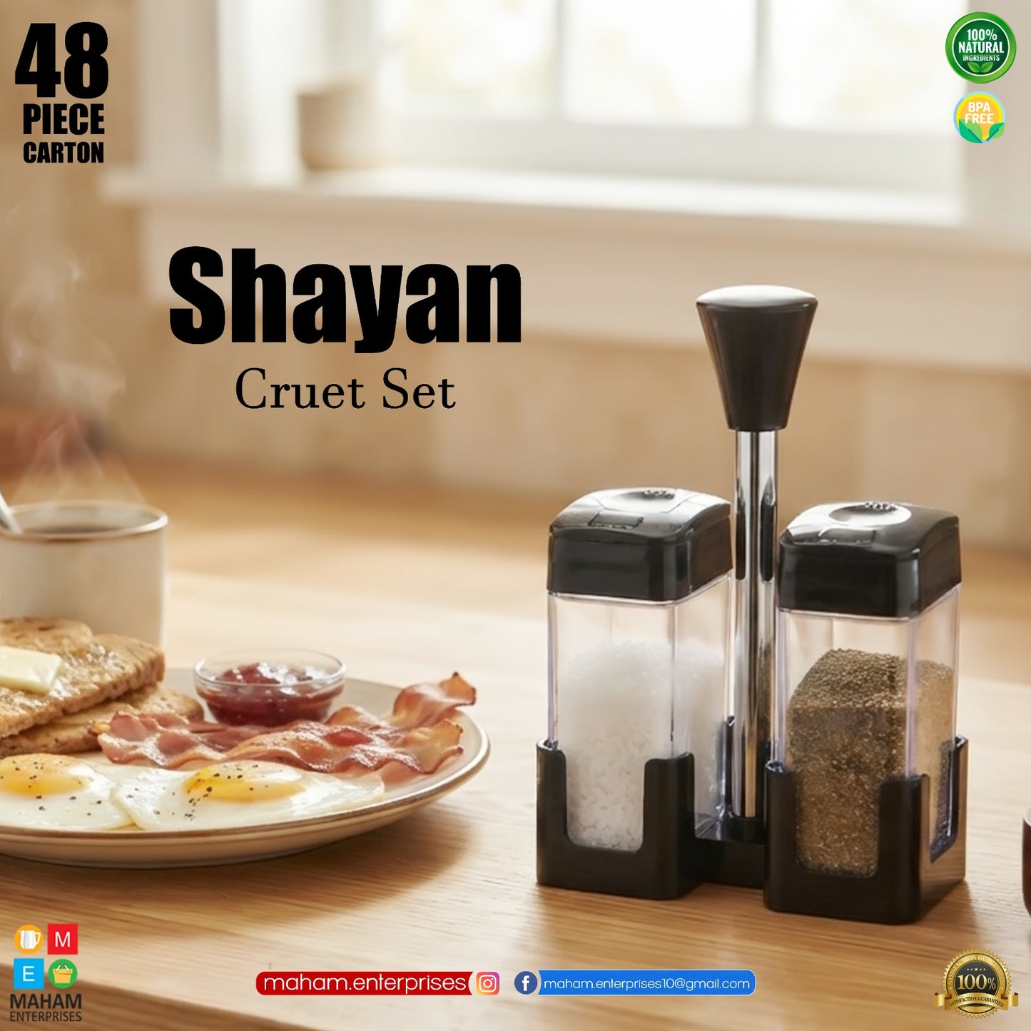 Shayan Cruet Set – Salt & Pepper Shaker Set with Stand | Spice Seasoning Dispenser for Kitchen & Dining Table