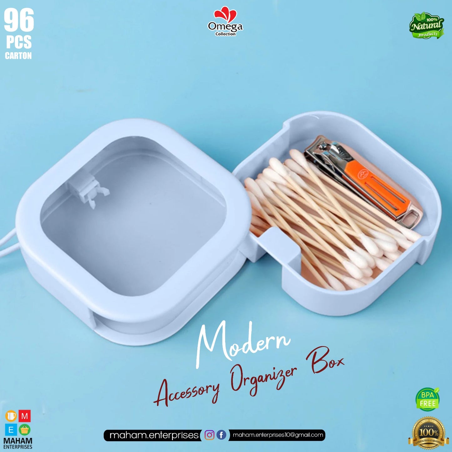 Modern Organizer Accessory Box with Silicone Rope | Transparent Plastic Storage Box with Press Button