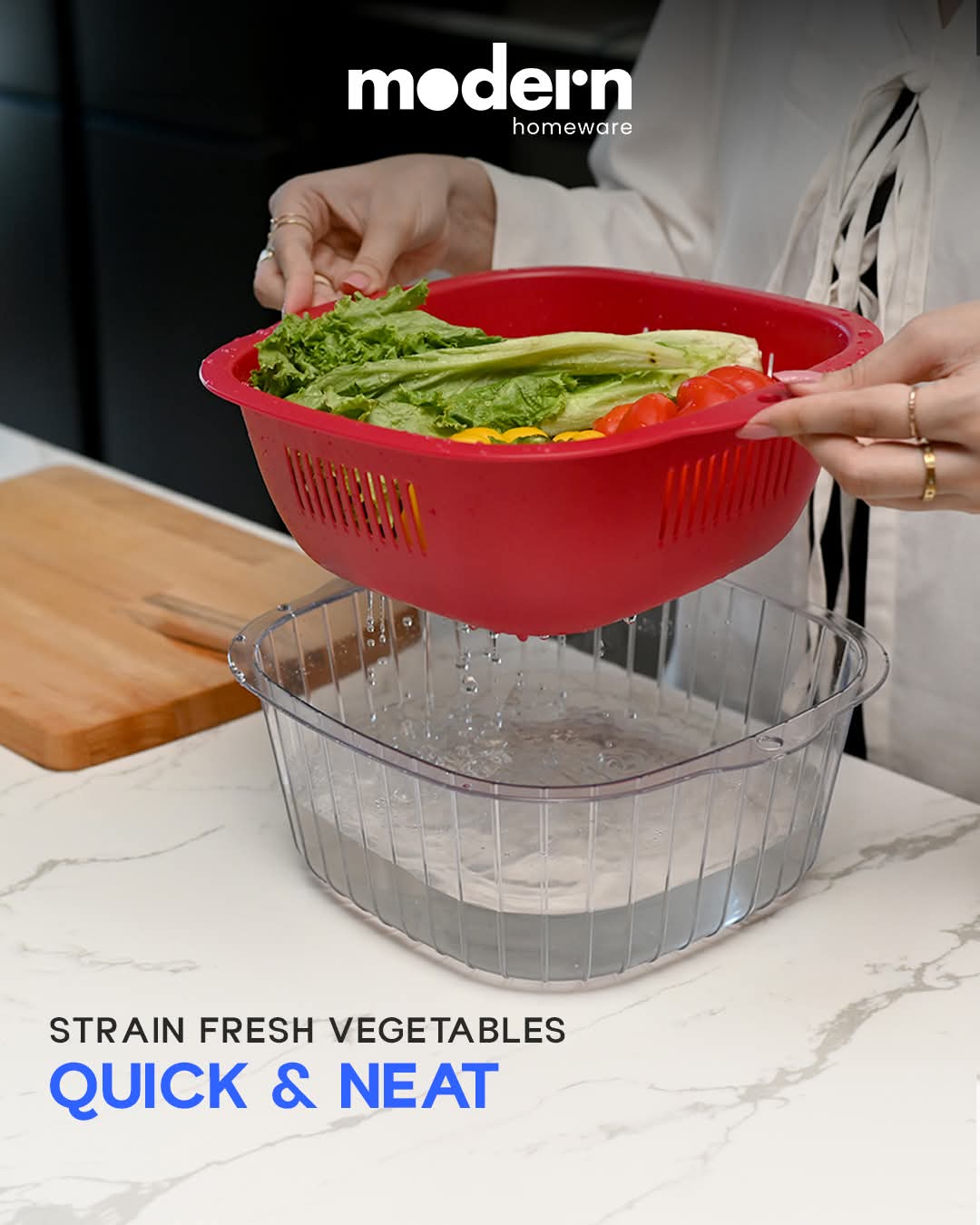 Fresh O 2-in-1 Colander & Strainer Bowl with Transparent Lid | Fruit & Vegetable Washer