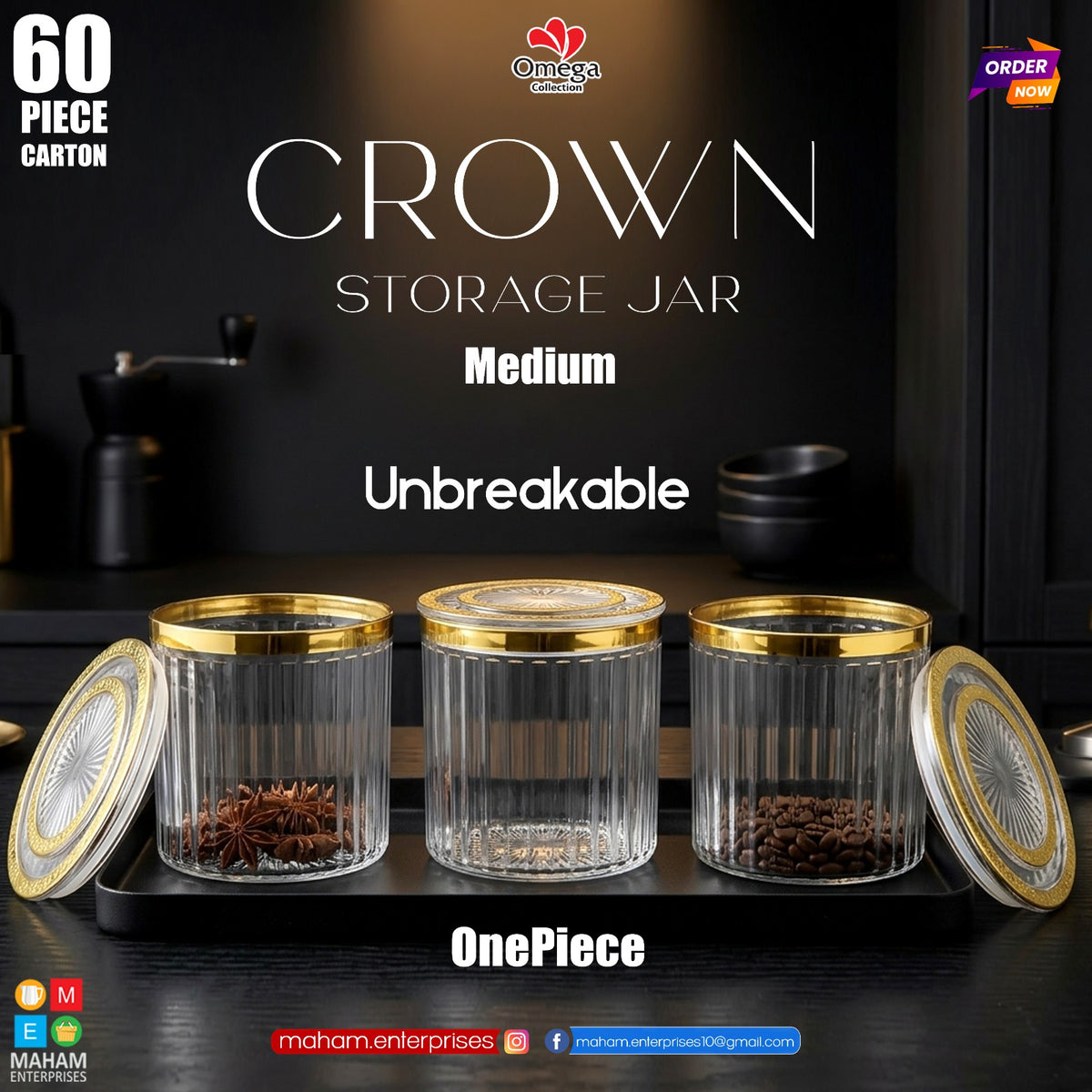 Crown 500ml Storage Jar with Golden Lid | Airtight Unbreakable Kitchen Container