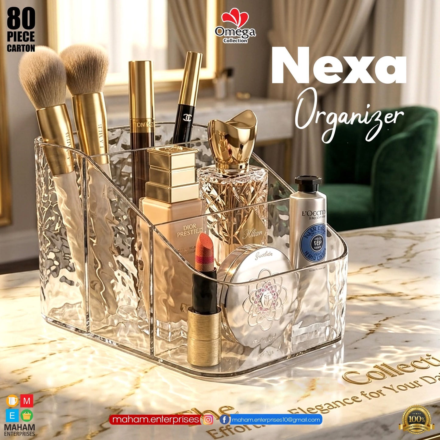 Nexa 3-Compartment Desk Organizer | Transparent Storage Box for Stationery, Makeup & Small Accessories