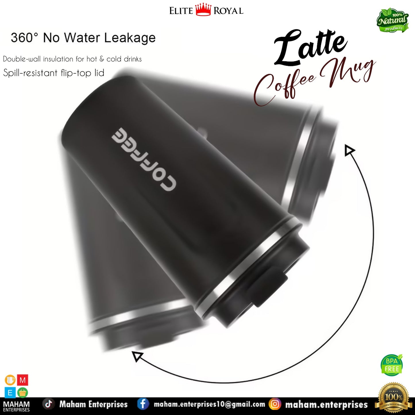 Elite Royal Insulated Coffee Mug with Flip Lid | BPA-Free Travel Cup for Hot & Cold Drinks