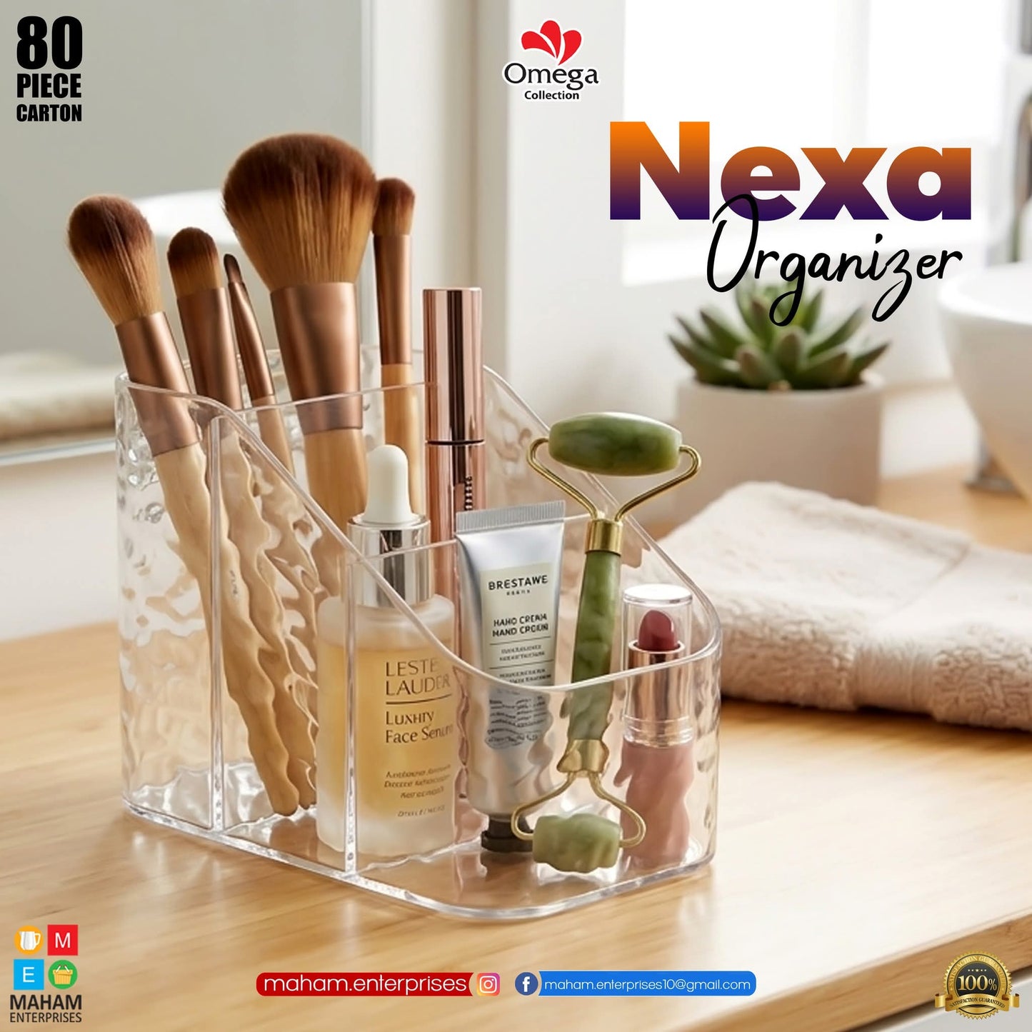 Nexa 3-Compartment Desk Organizer | Transparent Storage Box for Stationery, Makeup & Small Accessories