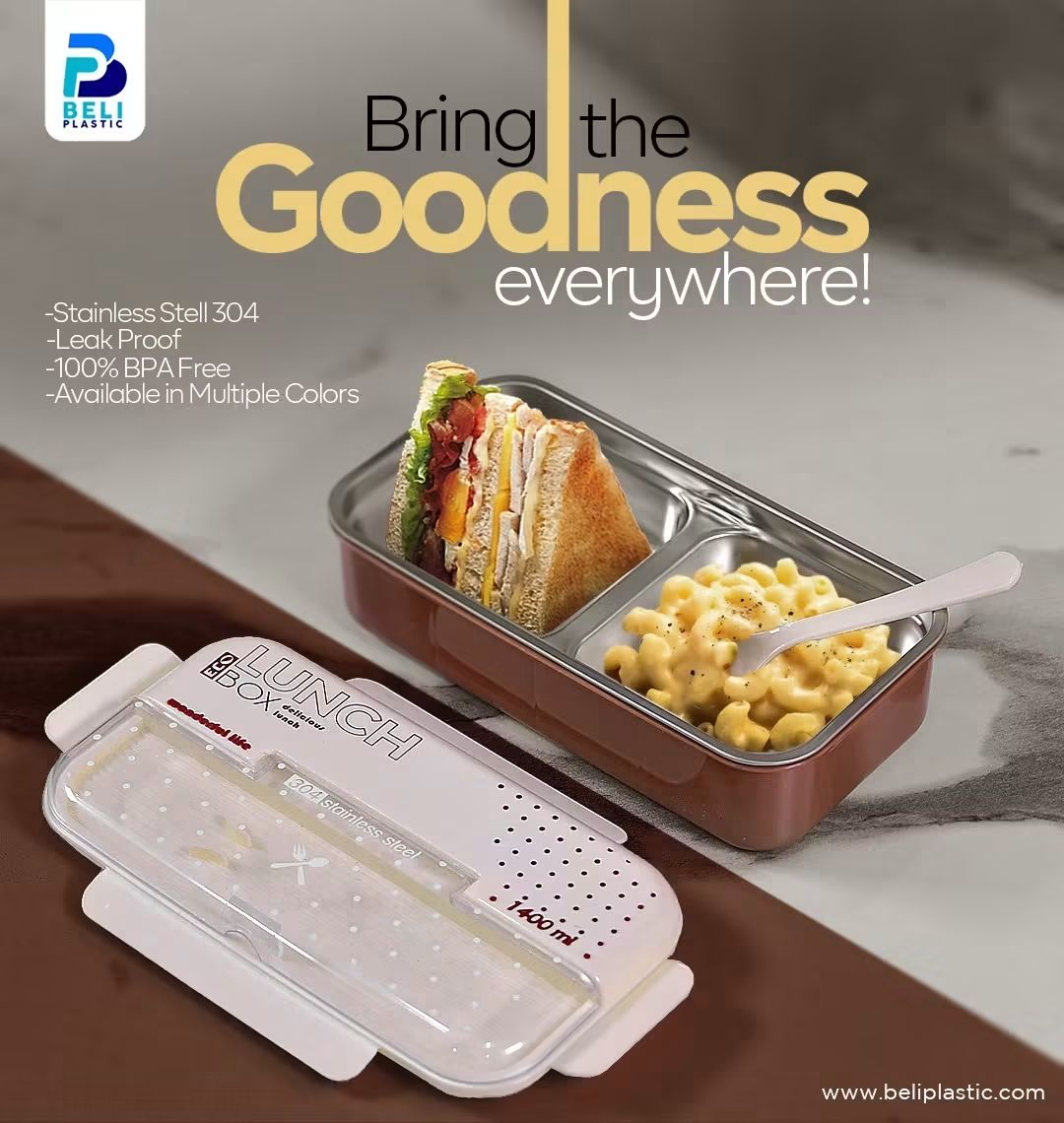 ECO Lunch Box with Spoon & Sauce Container | Stainless Steel Inner Food Container | Leak-Resistant Lunch Box