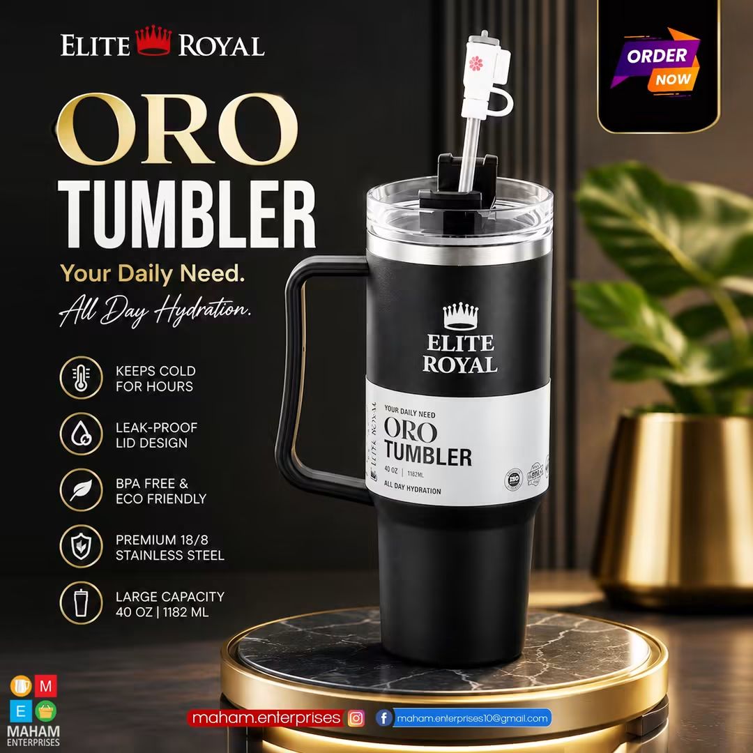 Oro Tumbler Insulated Travel Mug with Handle, Straw & Lid | Reusable Stainless Steel Cup