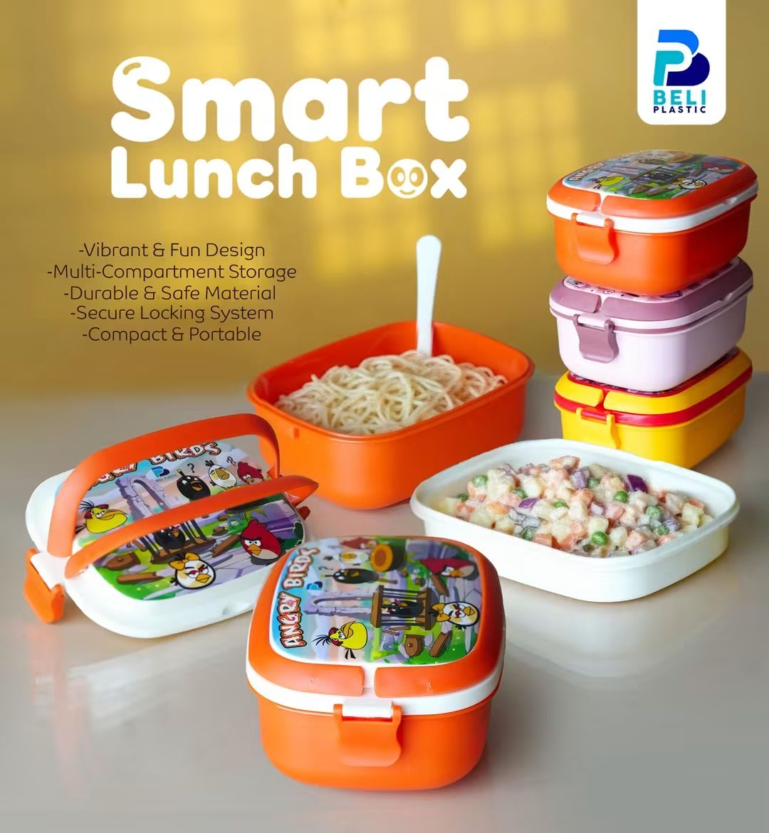 Smart Kids Lunch Box | 2-Compartment Plastic Lunch Box with Spoon | BPA-Free Food Storage Container