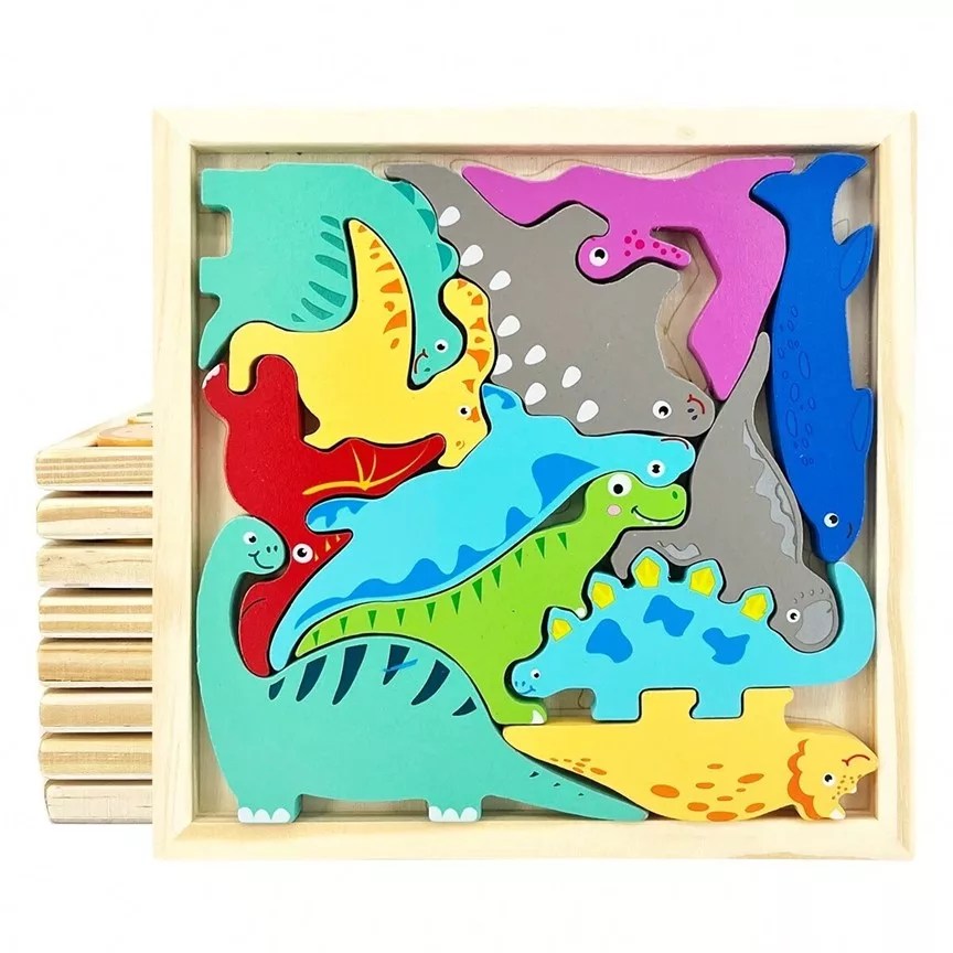 Cartoon Animal Wooden 3D Puzzles Kids Hand Grasp Board Fruit And Vegetable Vehicle Montessori Matching Puzzle Game Children Learning Educational Toys (1 pc)