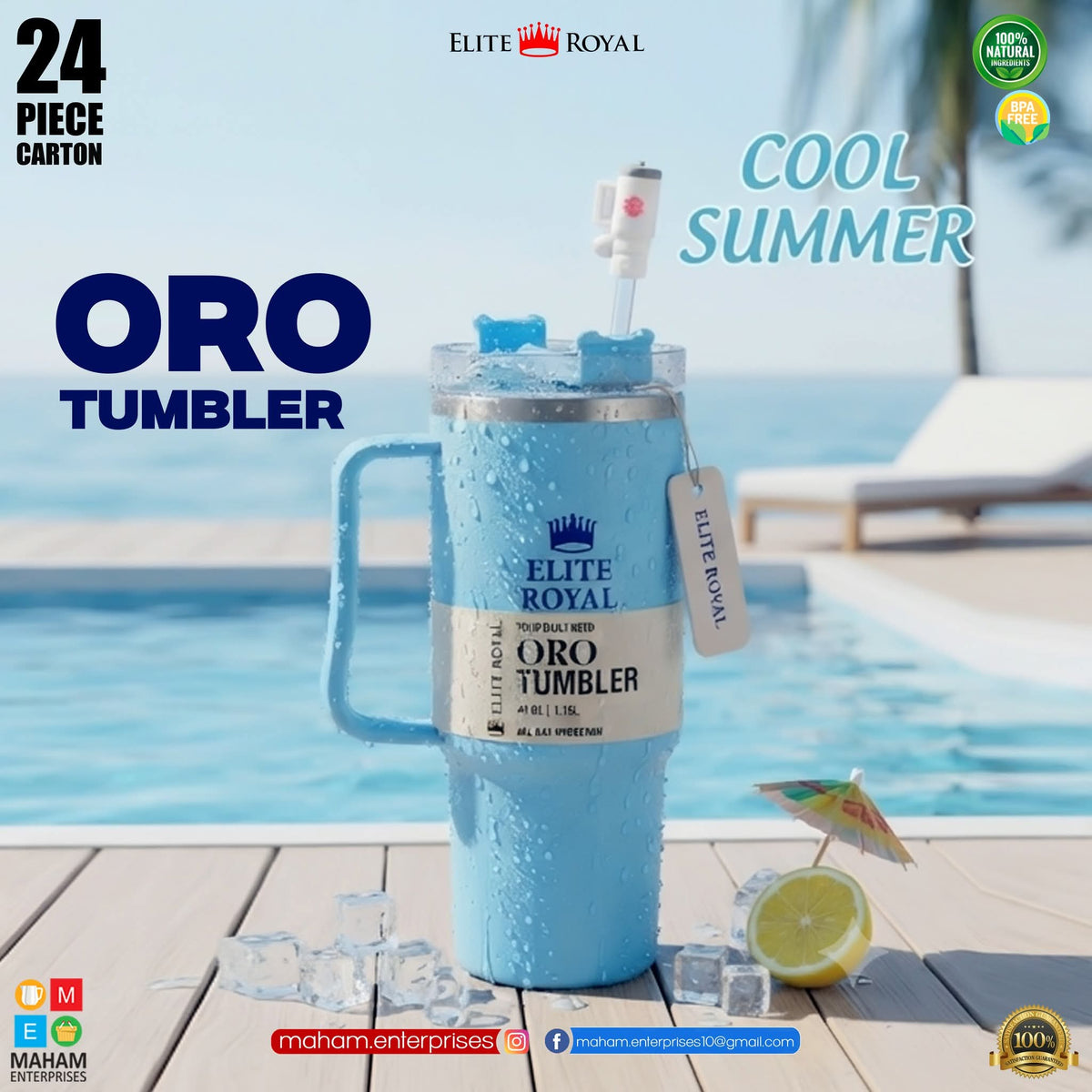 Oro Tumbler Insulated Travel Mug with Handle, Straw & Lid | Reusable Stainless Steel Cup