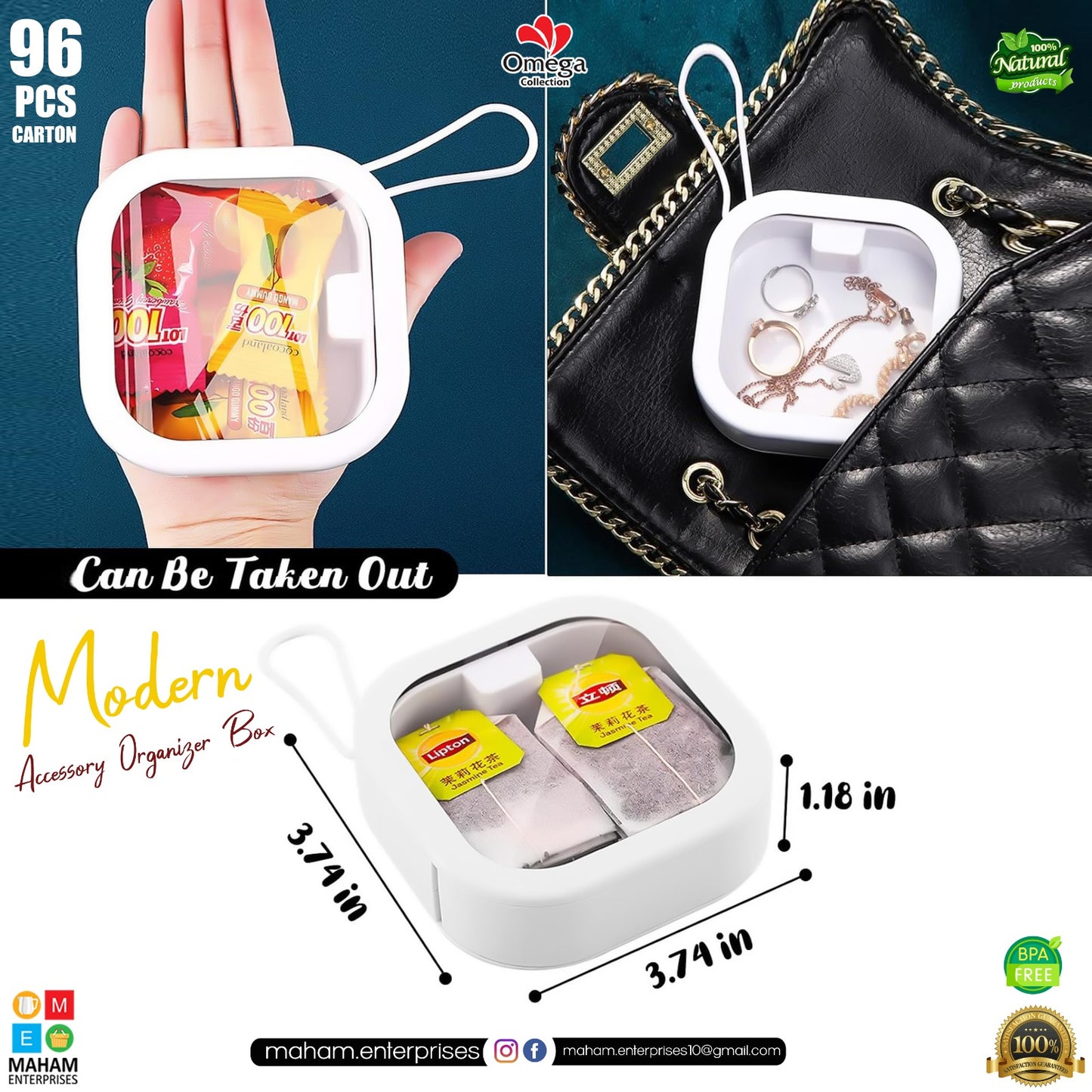 Modern Organizer Accessory Box with Silicone Rope | Transparent Plastic Storage Box with Press Button