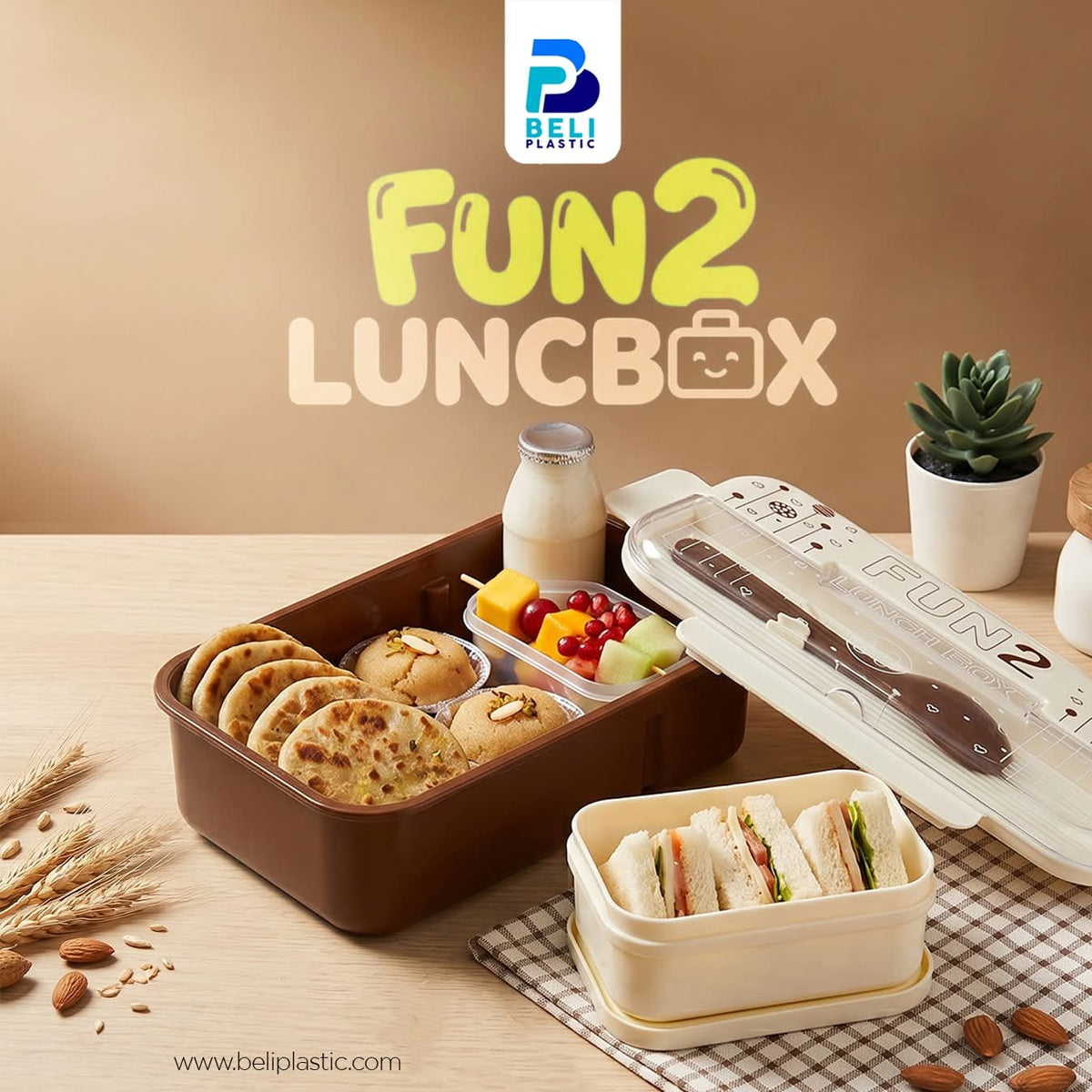 Fun 2 Lunch Box – Leakproof BPA Free 2 Compartment Lunch Box with Spoon for Kids, School, Office & Travel