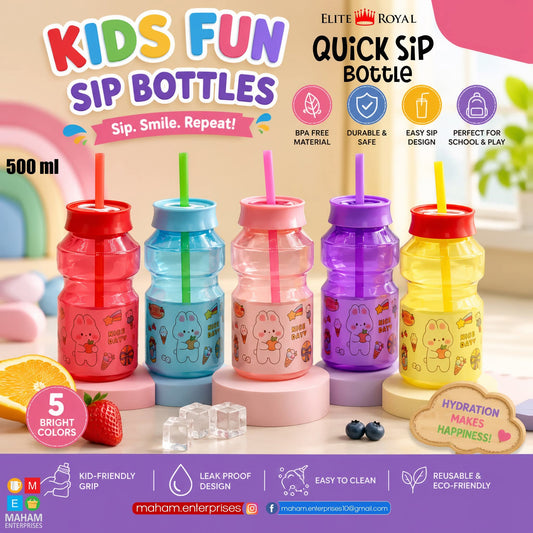 Elite Royal Quick Sip Bottle 500ml | BPA Free Leak-Proof Kids Water Bottle with Straw