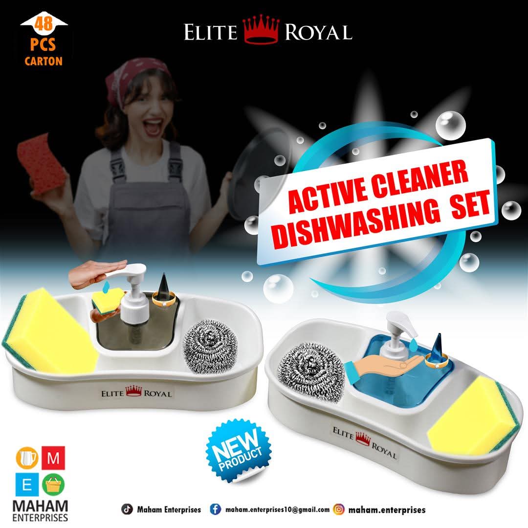 Elite Royal Active Cleaner Dishwashing Set with Pump | Kitchen Sink Organizer