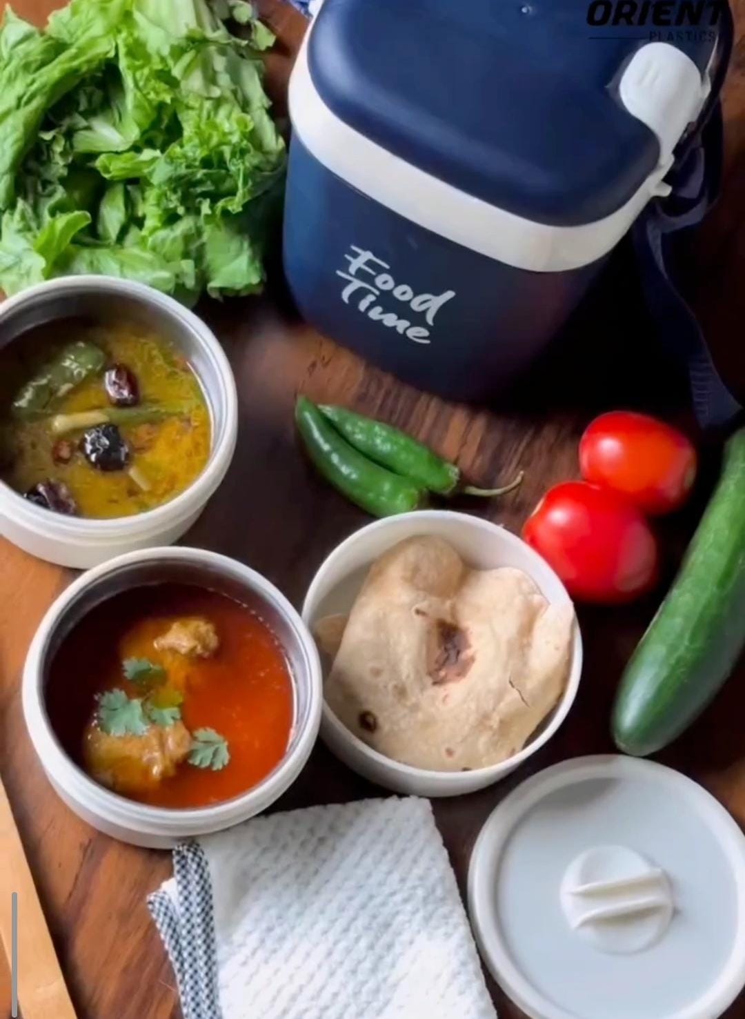 Orient Food Time Lunch Carrier with 2 Stainless Steel Bowls & 1 Plastic Bowl | Insulated Lunch Box with Handle & Shoulder Strap | BPA-Free Food Storage Container