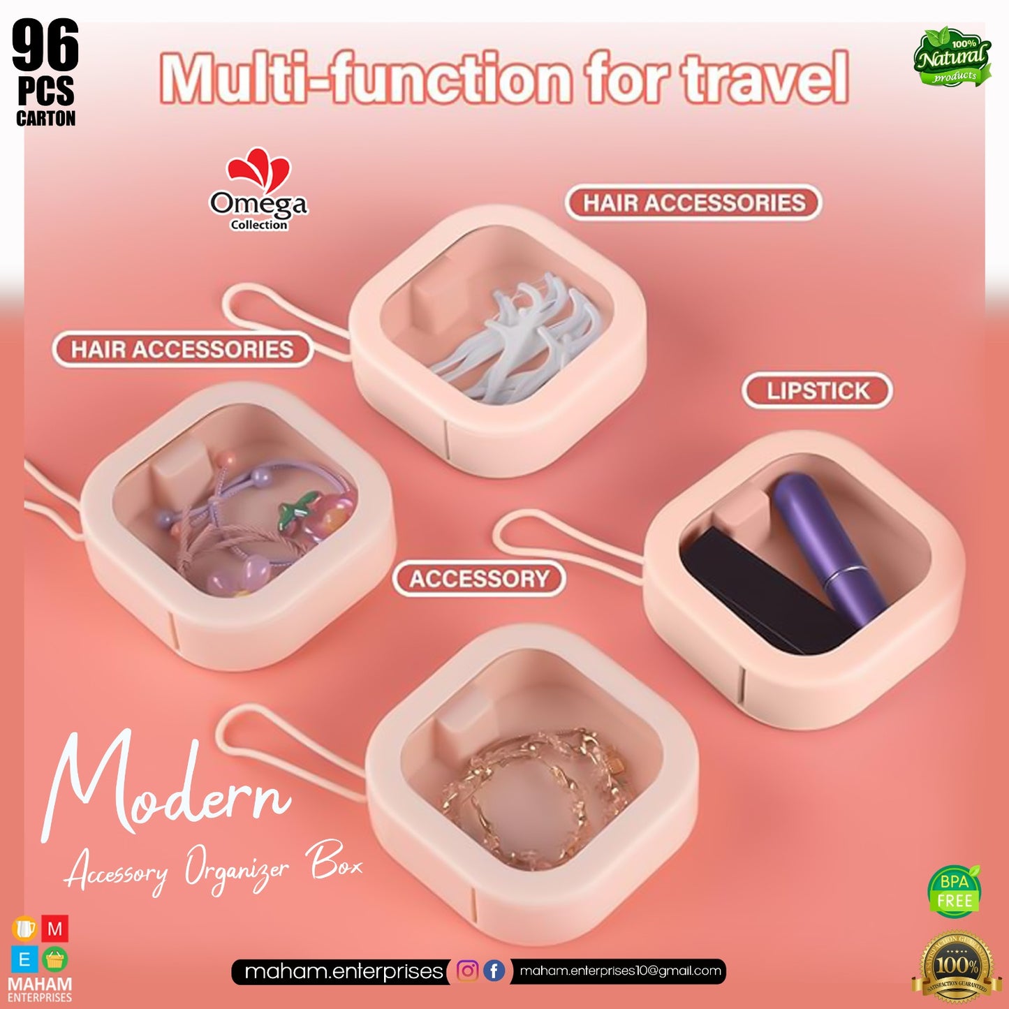 Modern Organizer Accessory Box with Silicone Rope | Transparent Plastic Storage Box with Press Button