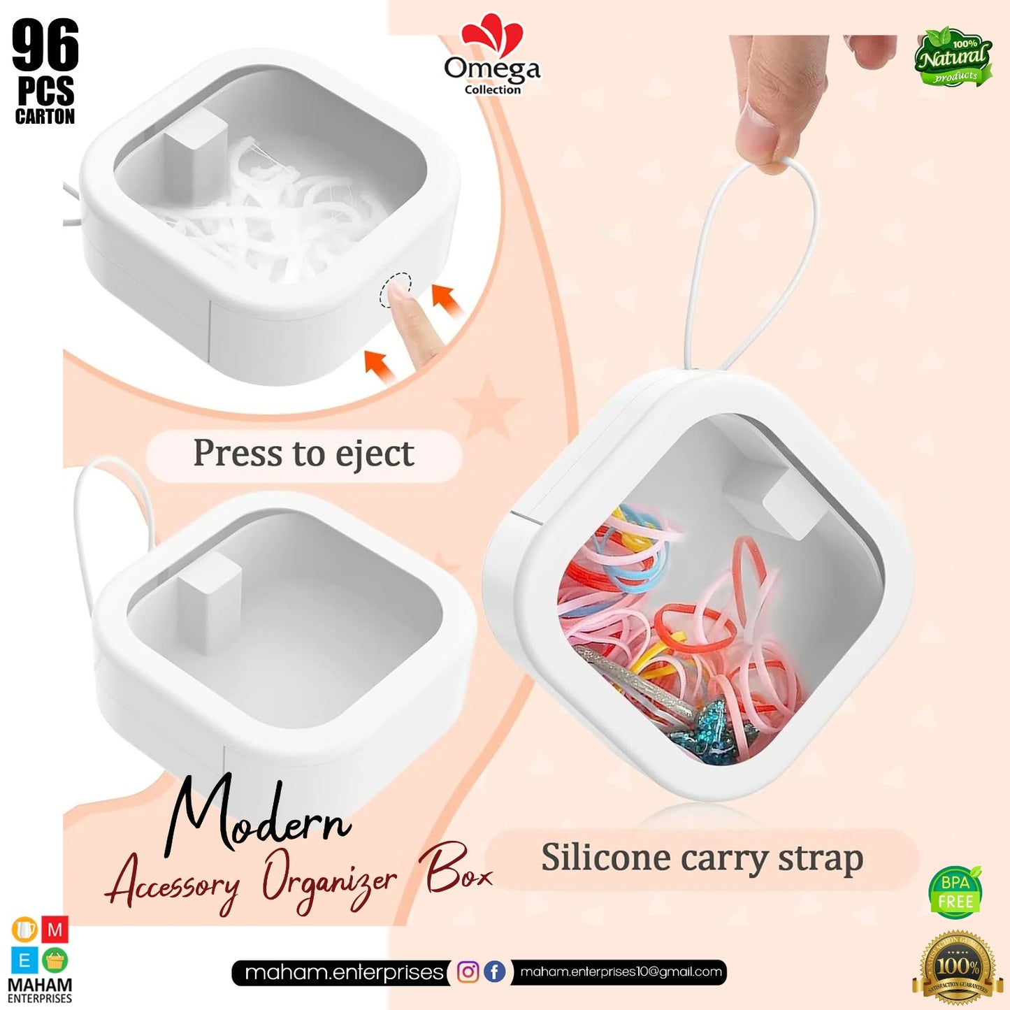 Modern Organizer Accessory Box with Silicone Rope | Transparent Plastic Storage Box with Press Button