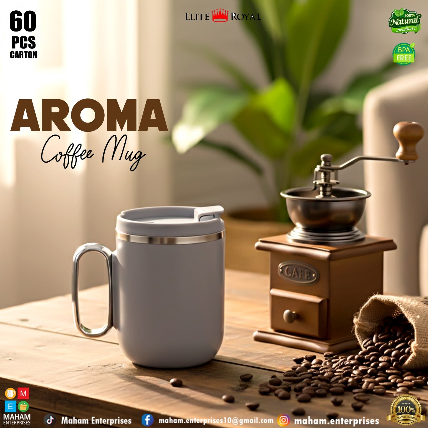 AROMA Coffee Mug with Lid | BPA-Free Plastic | Heat-Resistant Tea & Coffee Cup