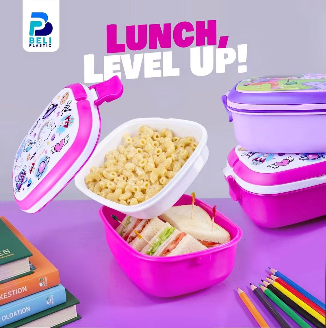 Smart Kids Lunch Box | 2-Compartment Plastic Lunch Box with Spoon | BPA-Free Food Storage Container