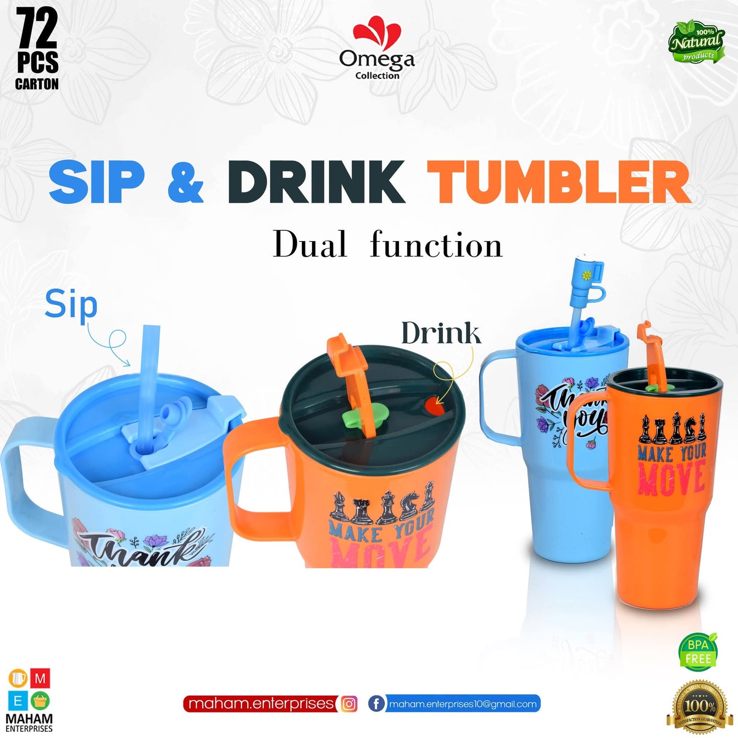 Sip & Drink Double Option Kids Tumbler Cup – Non Thermic BPA Free