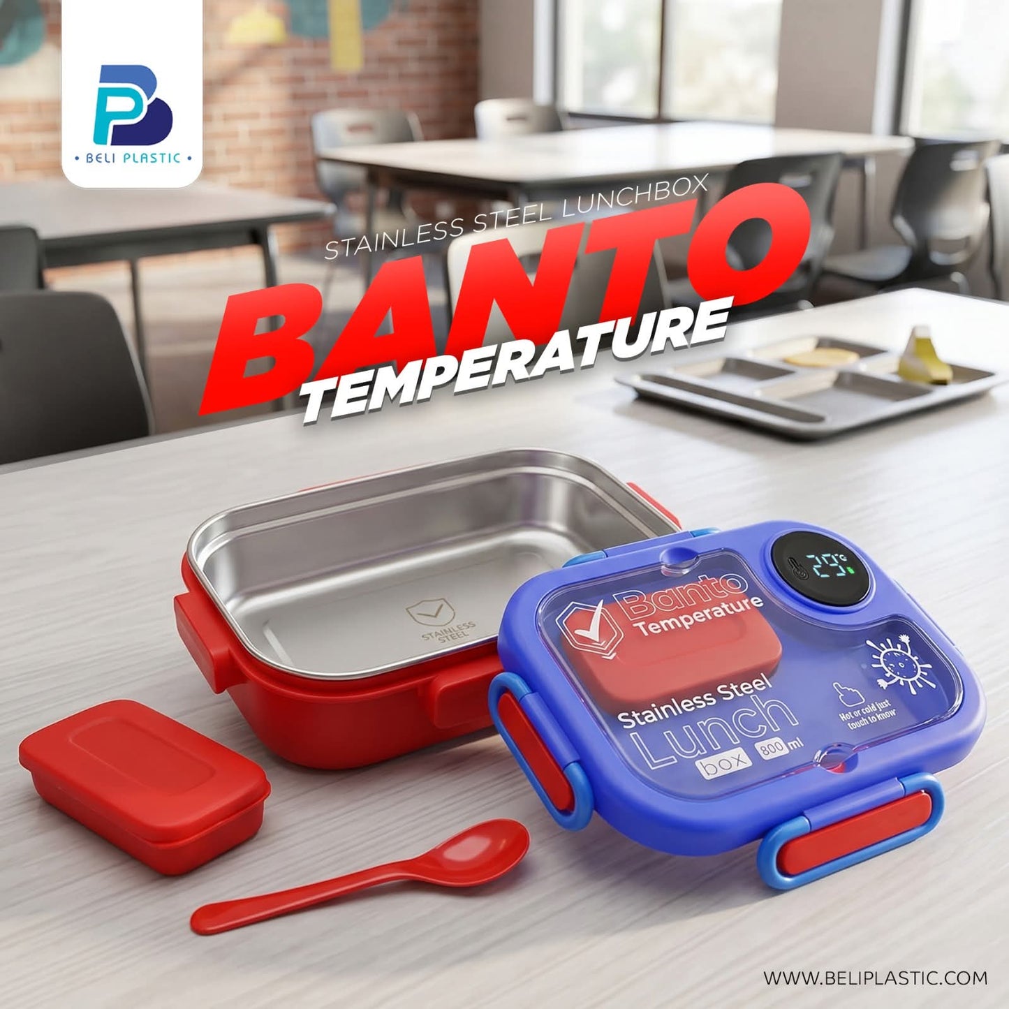 Banto Temperature Stainless Steel Lunch Box with Spoon | 800ml (For Office/School Use)