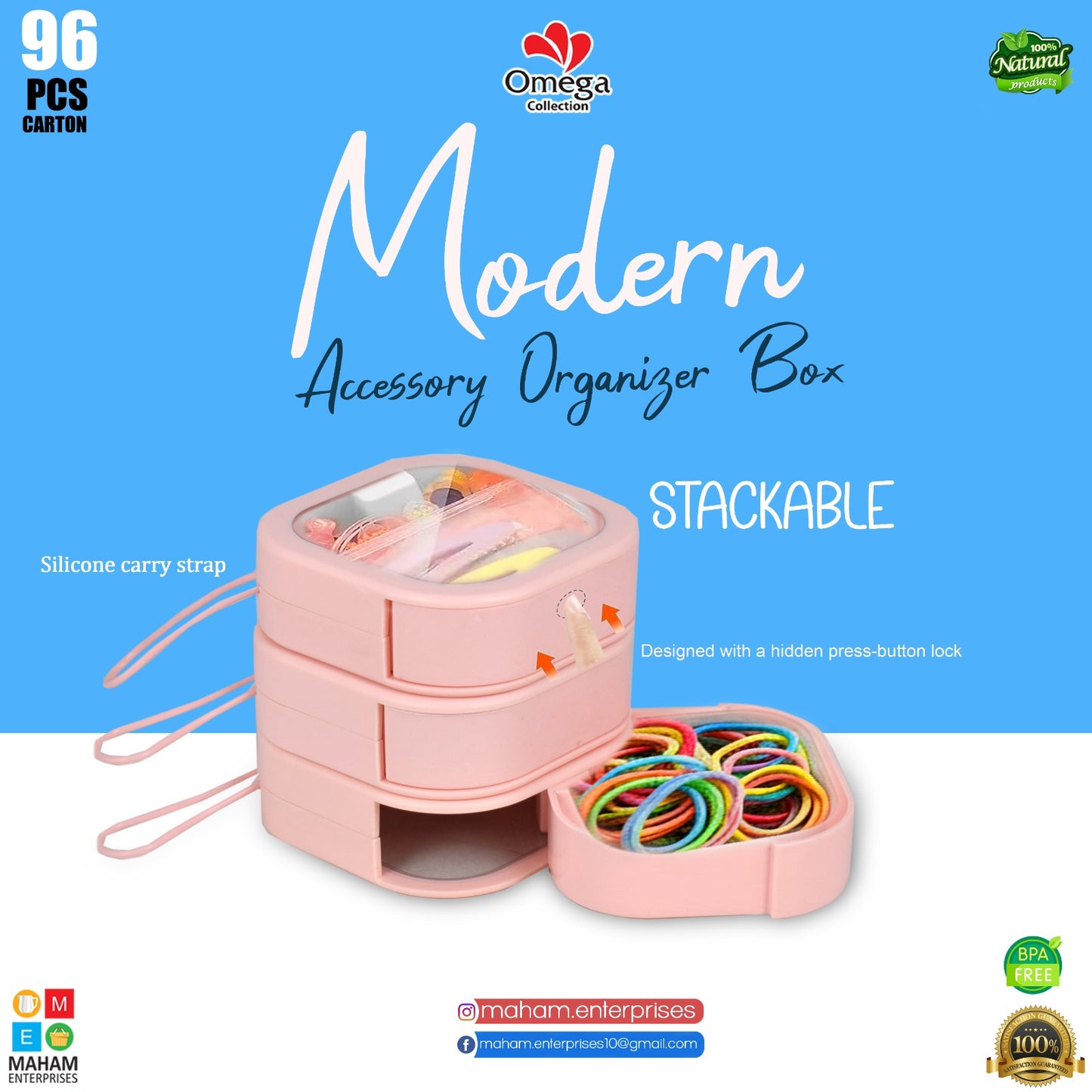 Modern Organizer Accessory Box with Silicone Rope | Transparent Plastic Storage Box with Press Button