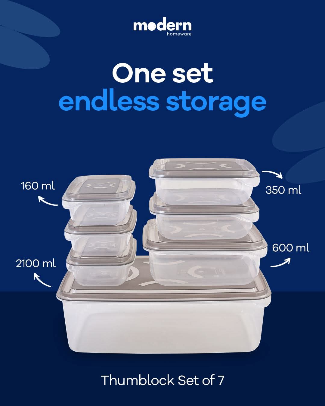 Modern Homeware Thumb Lock Food Storage Containers – Set of 7 | Airtight Kitchen Organizer