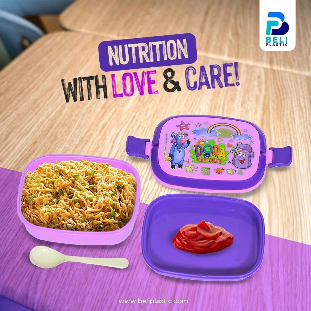 Smart Kids Lunch Box | 2-Compartment Plastic Lunch Box with Spoon | BPA-Free Food Storage Container