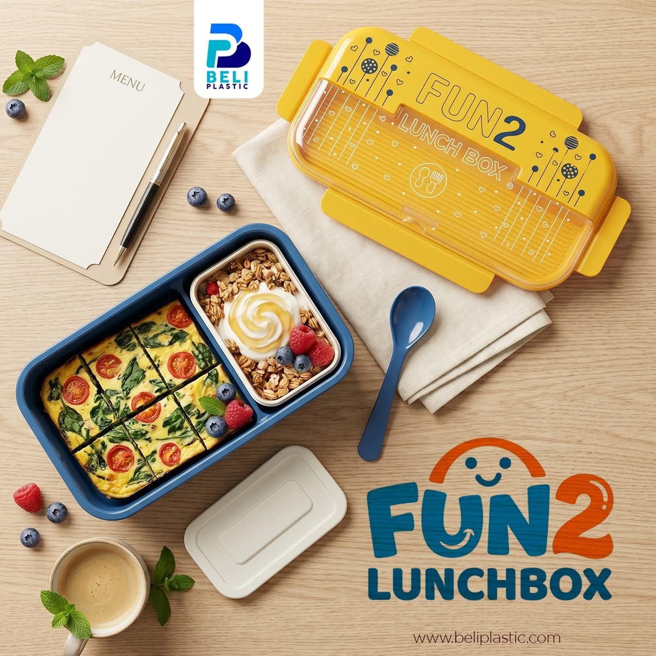 Fun 2 Lunch Box – Leakproof BPA Free 2 Compartment Lunch Box with Spoon for Kids, School, Office & Travel