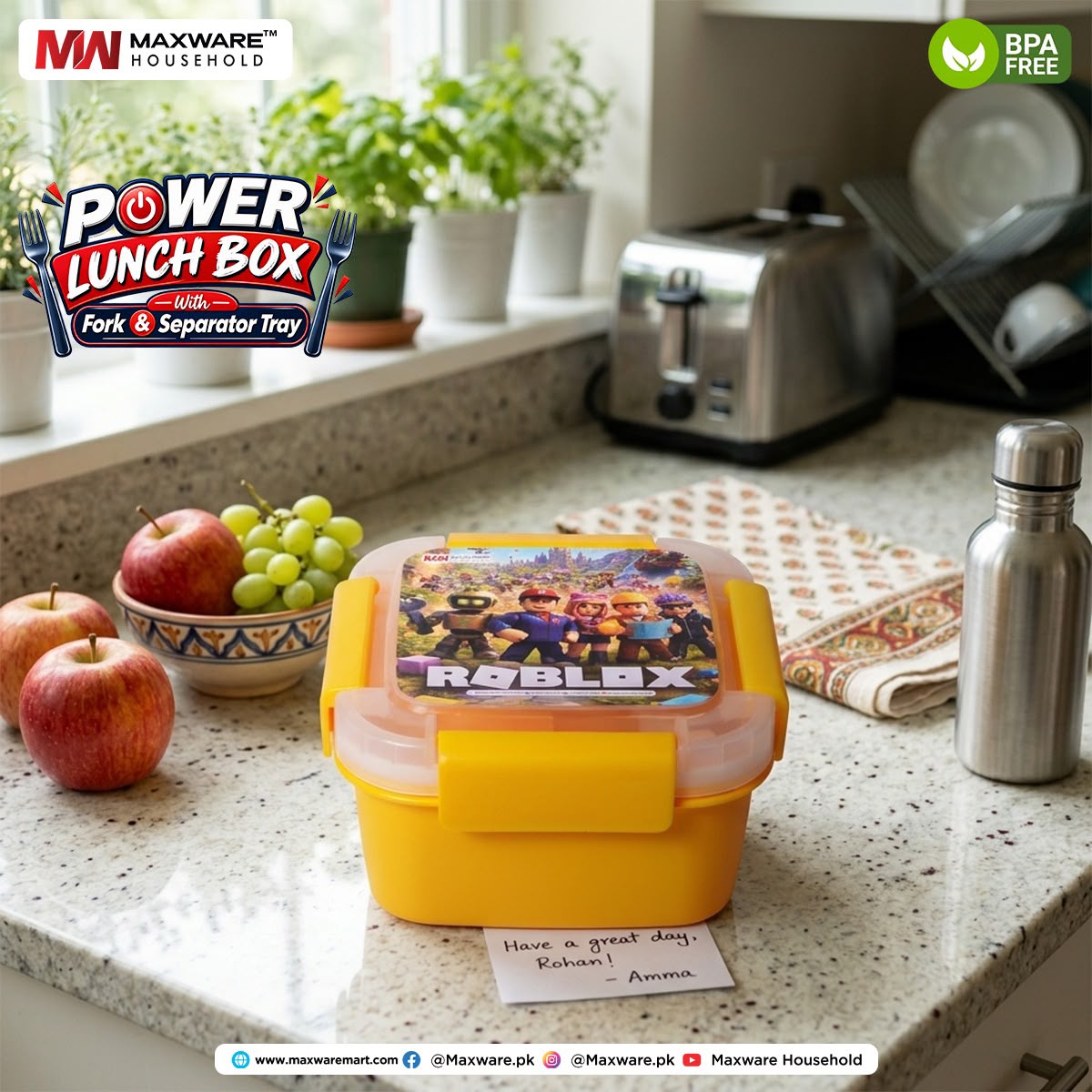 Power Lunch Box with Fork & Separator Tray
