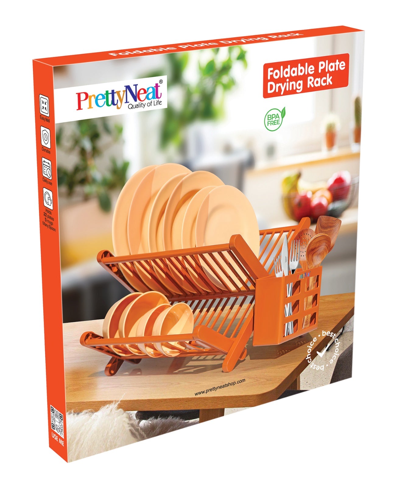 Foldable Plate Drying Rack with Cutlery Holder | 2-Tier Kitchen Dish Drainer