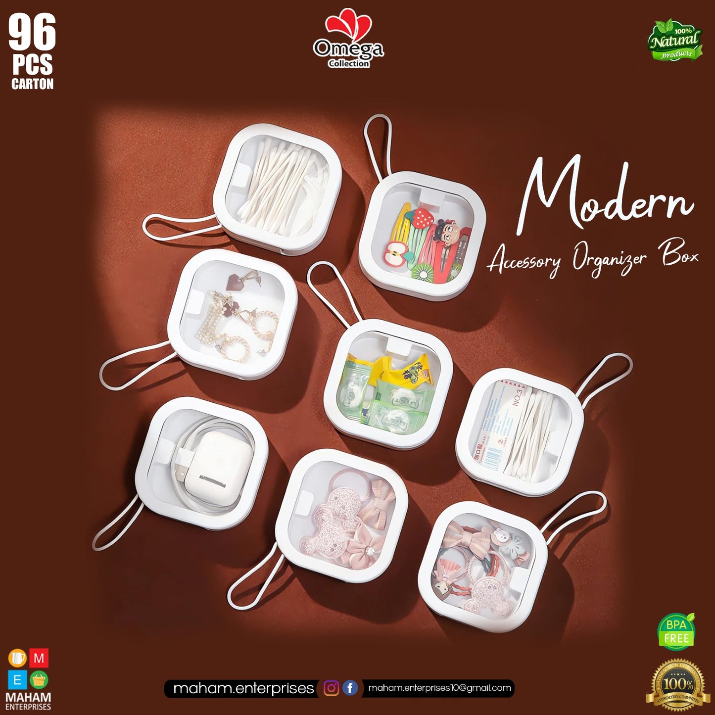 Modern Organizer Accessory Box with Silicone Rope | Transparent Plastic Storage Box with Press Button