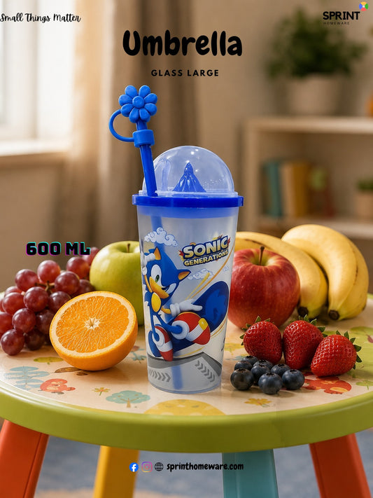 Umbrella Glass Large 600ml Kids Sipper Cup with Straw | BPA-Free Reusable Drinking Tumbler