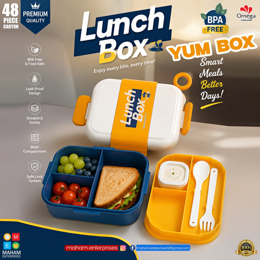 YumBox 3-Compartment Kids Lunch Box with Spoon, Fork & Sauce Container