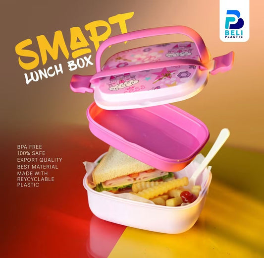 Smart Kids Lunch Box | 2-Compartment Plastic Lunch Box with Spoon | BPA-Free Food Storage Container