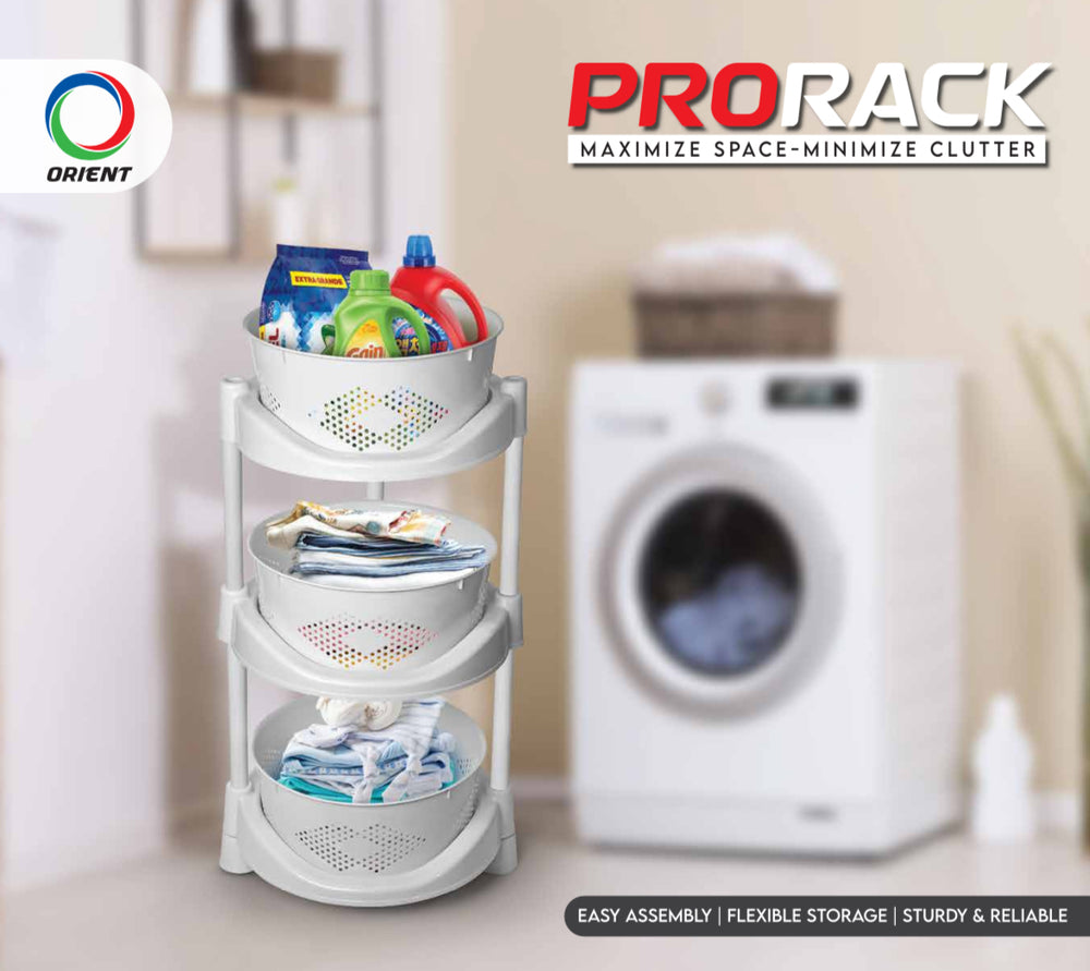 Orient ProRack 3-Level Plastic Rack with Removable Baskets | Multipurpose Storage Organizer