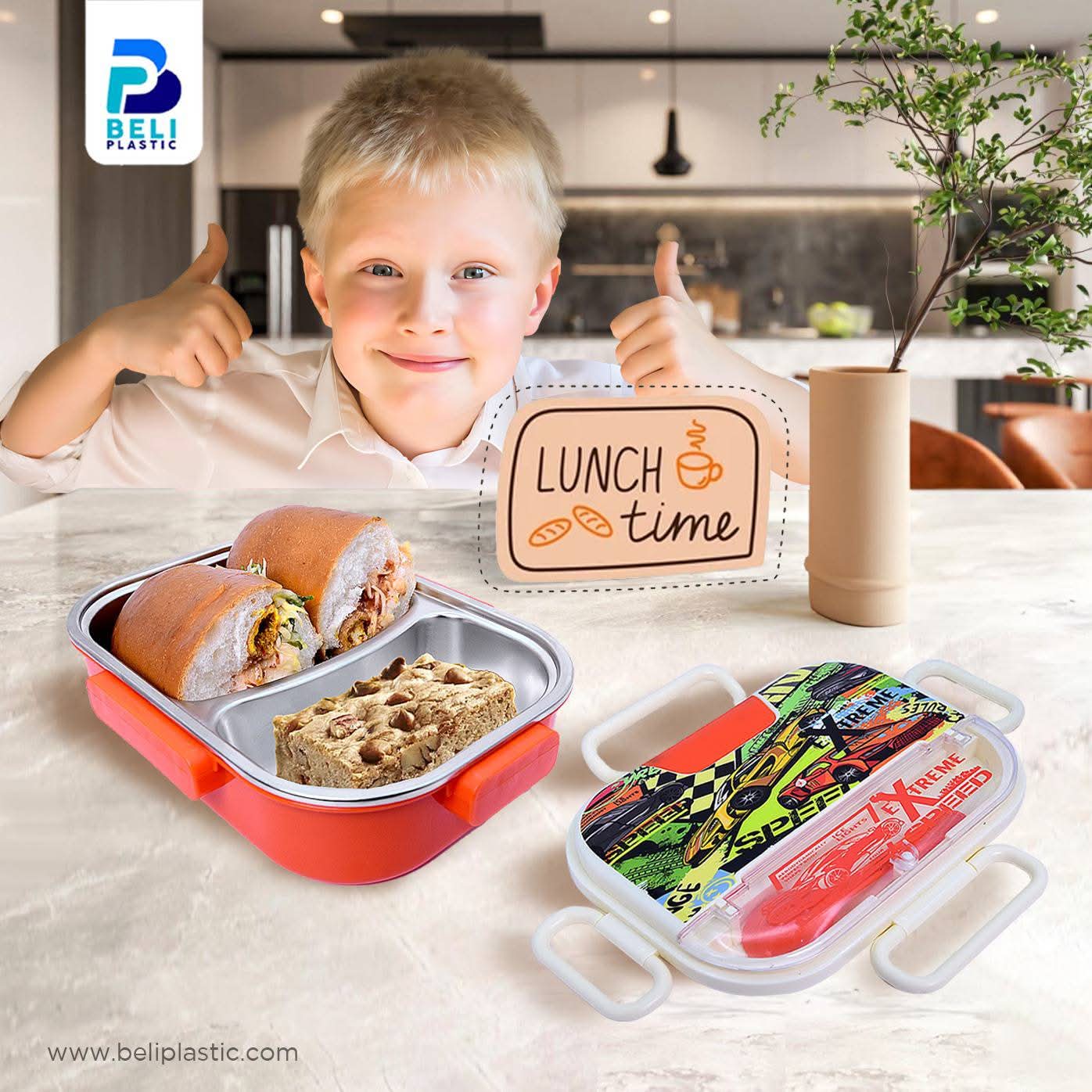 Pro Stainless Steel Lunch Box for Kids | 304 Steel Food Container with Spoon