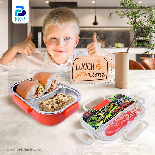 Pro Stainless Steel Lunch Box for Kids | 304 Steel Food Container with Spoon